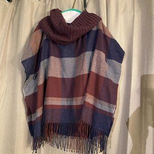 V Fraas cowl neck poncho NWT blue purple plaid